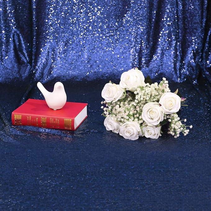 Eternal Beauty Navy Blue Sequin Backdrop, 5x7 Ft Glitter Background Curtains for Shimmer Photography Party Wedding Birthday Independence Day Back Drop Decor
