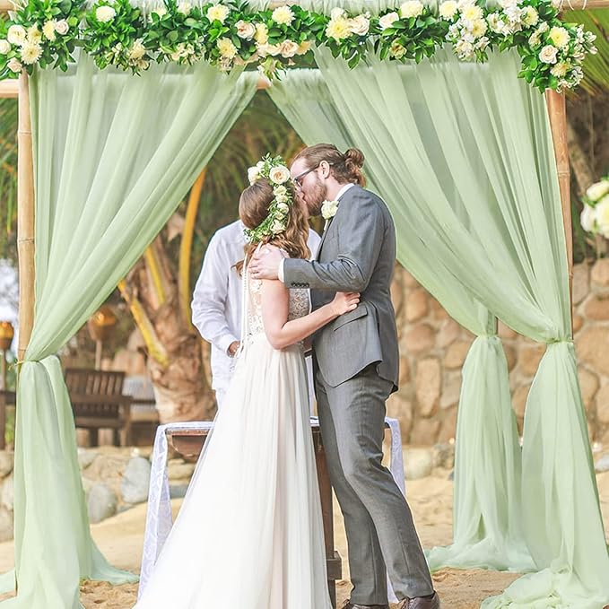 10ft x 10ft Sage Green Backdrop Curtains, Wrinkle-Free Sheer Chiffon Fabric Backdrop Drapes for Wedding Arch Party Ceremony Stage Photo Decoration