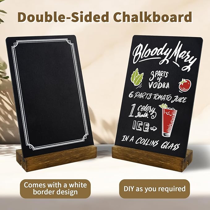 3 Pack Small Chalkboard Signs With Stand, 8x5'' Table Top Sign With Wooden Base, Double-Sided Mini Boards for Food Messages, Restaurant, Bar, Party, Store Decoration
