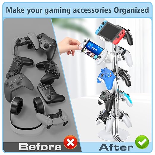 Kytok Gamer Gifts, Headset Stand 5 Tiers with Cable Organizer, Controller Stand Compatible with PS5/Xbox/Nintendo Switch/PS Portal/PS4, Headset Holder & Controller Holder for 10 Packs Controller