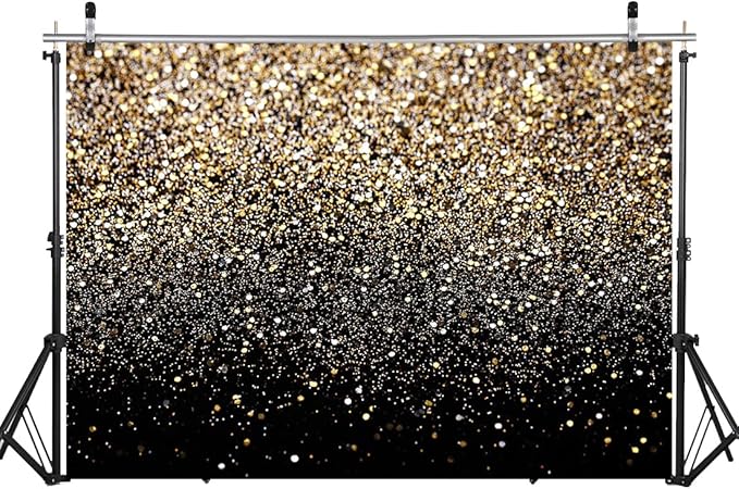 WOLADA Black and Gold Backdrop Golden Glitter Backdrop for Photography Wedding Birthday Baby Shower Party Photo Studio 10x8FT 11176