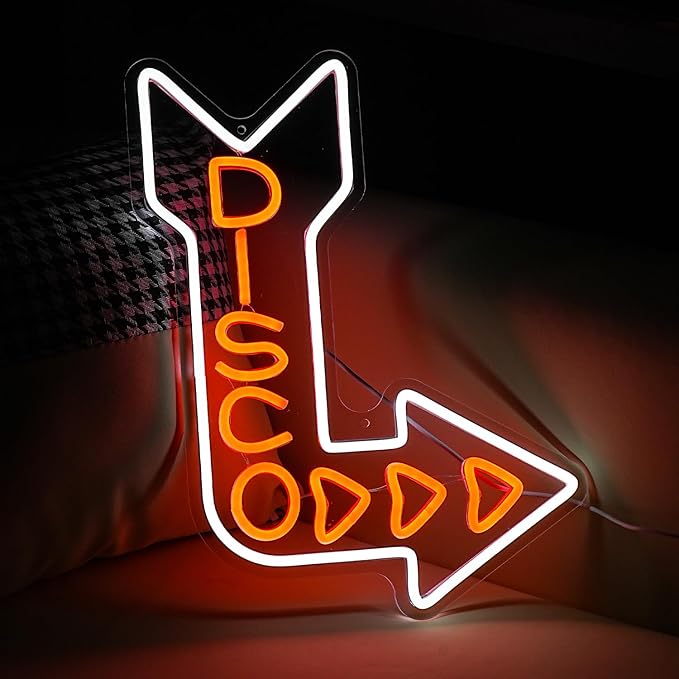 LED Disco Neon Sign Disco Guide Neon Light for Wall Decor Dimmable Led Disco Light Up Sign for DJ Music Bar Bedroom Party Music Concert Man Cave 16.5 * 12.6 IN