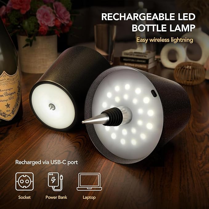 Wireless Bottle Lamp for Any Type of Bottle - LED Bottle Lamp for Indoor & Outdoor - 100% Waterproof - 3000K Warm Light - Wireless & Rechargeable, Unique and Beautiful Design (Green)