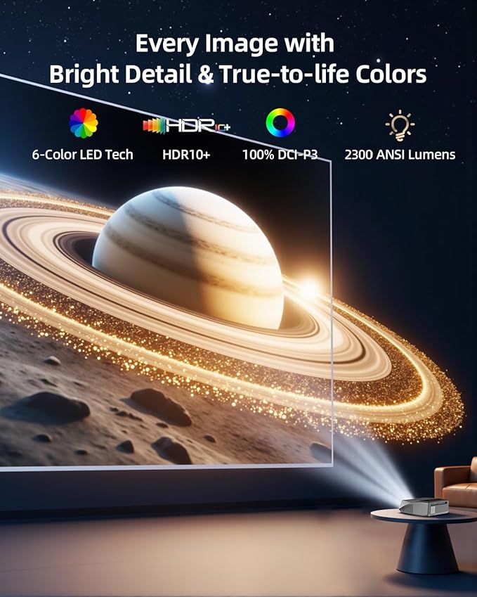 Smart LED 4K Projector Daylight HDR WiFi 6 Bluetooth Google TV, 2300ANSI Daytime Movie Gaming Projectors 4K Ultra HD Home Theater Ceiling with Auto Focus Keystone Zoom Airplay HDMI ARC USB Apps Dolby