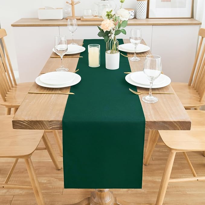 2 Pack Green Small Short Table Runner 12 x 48 Inch Solid Color Runners Coffee Table Dresser for Daily Party Home Decoration