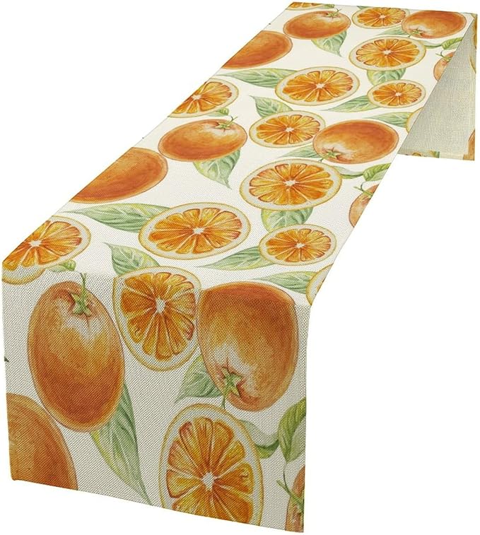 Spring Summer Orange Table Runner Watercolor Sweet Fruit Botanical Print Dinner Runner for Farmhouse Party Holiday Home Kitchen Dining Table Decor 13x120