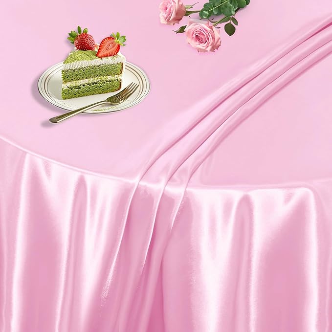 KKJIAF 1 Pack 60 Inch / 5ft Round Table Cloth, Light Pink Overlay Round Satin Table Cover, Silky Satin Dining Tablecloths for Wedding Buffet Parties Banquet Decoration