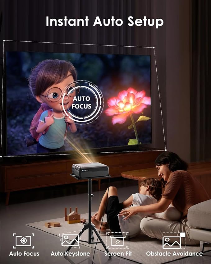 Portable Smart Projector Netflix Officially,AI Auto Focus&Keystone,1400ANSI 4K Support,WiFi6+2.4/5G WiFi,Two-way Bluetooth,Dolby Audio,HDR10,Android TV 11.0,Google Assistant,Home Theater Outdoor Movie