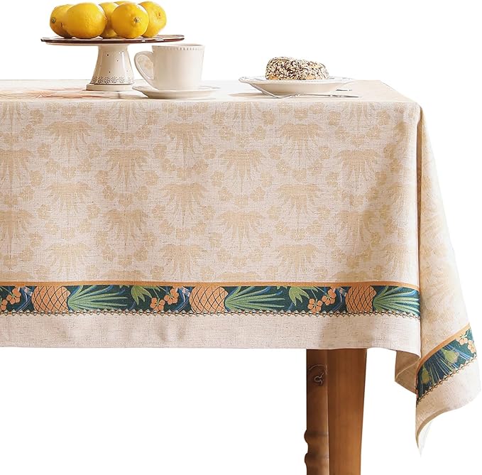 patdrea Designer Extra Long Rectangle Linen Table Cloth,Vintage Anti-Wrinkle Tropical Style Tablecloth,Decor Table Cover Cloth for Kitchen Dining Christmas,Thanksgiving,67"x118"-Pineapple a