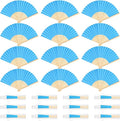 12 Pieces Blue Hand Held Bamboo Folding Fans Paper Fans Handheld for Women Foldable Girls Wedding DIY Decoration Church Home Party Favors Summer