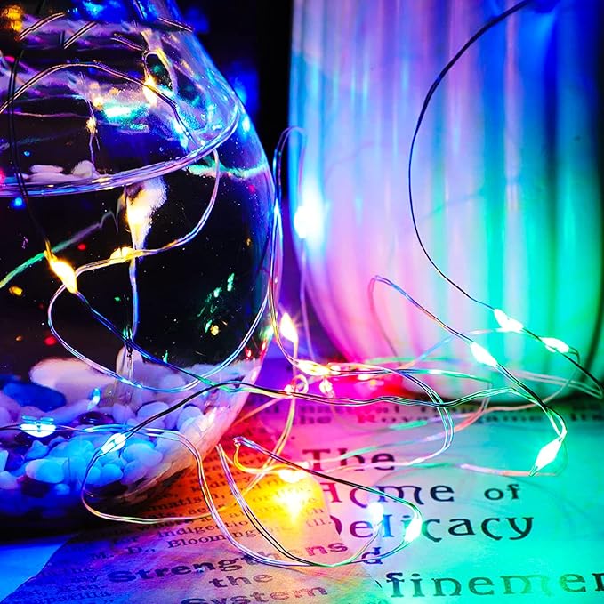 24 Pack LED Fairy Lights Battery Operated 7Ft 20Led Warm White Mini String Lights Waterproof Christmas Lights for Mason Jars Bedroom DIY Party Wedding Multi-Colored