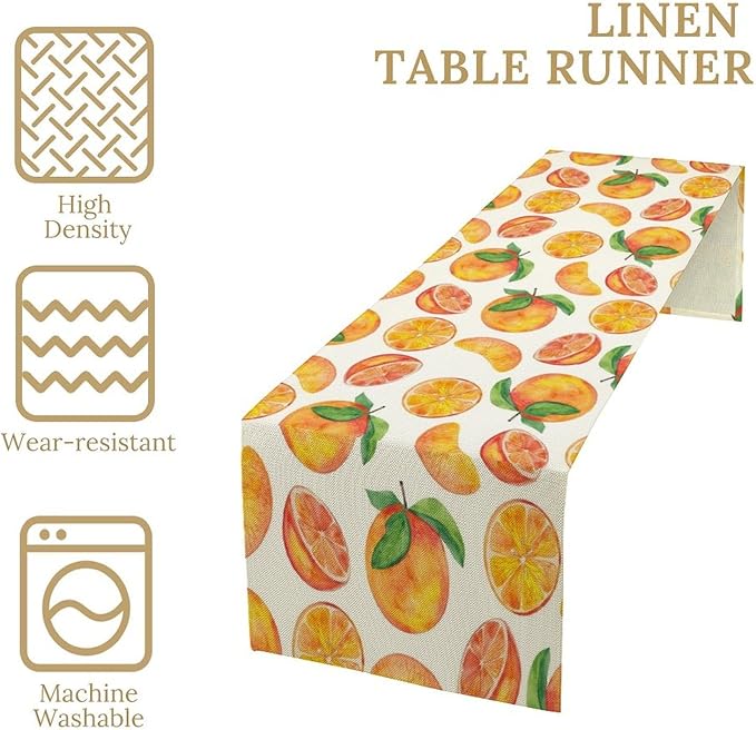Watercolor Fruit Botanical Print Table Runner Spring Summer Orange Lemon Dinner Runner for Farmhouse Party Holiday Home Kitchen Dining Table Decor 13x60
