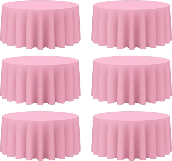 BRILLMAX 6 Pack Pink Round Tablecloths 132 Inch - Circle Bulk Linen Polyester Fabric Washable Table Cloth Cover for Wedding Reception Banquet Birthday Party Buffet Restaurant