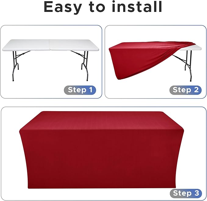 Nasitos Spandex Fitted Tablecloths for 6 Foot Tables - 72 x 30 Inch - 2 Pack Red Stretch Table Clothes, Wrinkle Resistant Rectangle Table Covers for Parties, Trade Show, Craft Show, Birthday