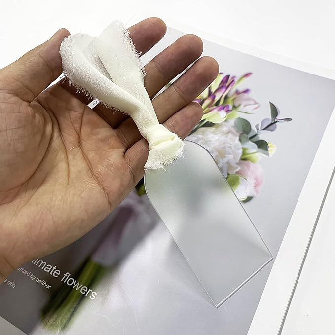50Pcs Acrylic Place Card for Wedding Frosting Acrylic DIY Table Seating Cards Wedding Supplies with White Ribbon