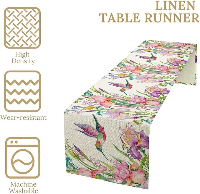 Hummingbird Table Runner,Pink Floral Country Style Table Runner for Kitchen Dining Table Home Party Decoration 13x120 Inch