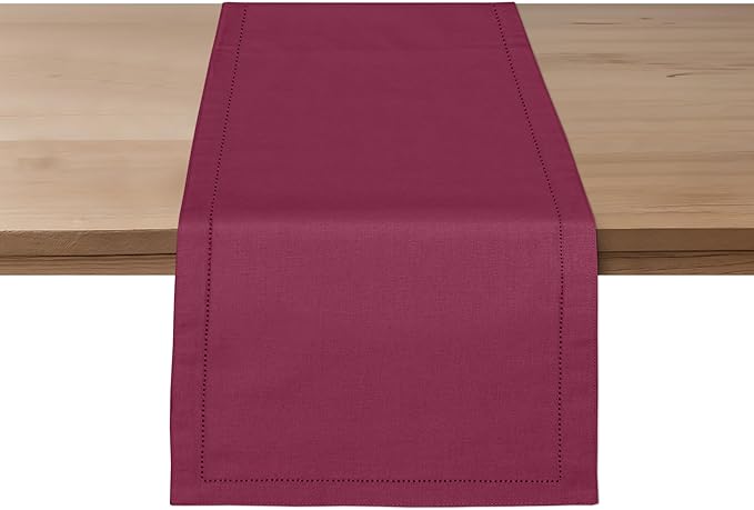 Ruvanti Linen Table Runner 108 Inches, Classic Hemstitch, Washable, Reusable, Non-Slipping, Stain Resistant- Perfect for Parties, Weddings, Dinners, Thanksgiving, Christmas, Indoor use – Burgundy