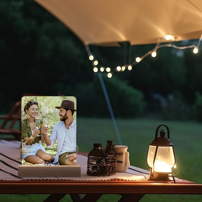 5" x 7"- 6pcs Acrylic 4pcs Frame Sublimation LED Acrylic Photo Frames Night Lights Blanks Heart Shape,with Warm Color Light with Wood Stand for Heat Press Machine Printing