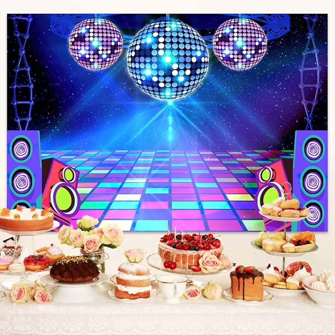 Dance Party Backdrop Retro 80s 90s Theme Stage Dance Ball Music Birthday Party Decoration DJ Photography Background 10 x 8 ft for Baby Shower Picture Photo Shoot Polyester Fabric, Green