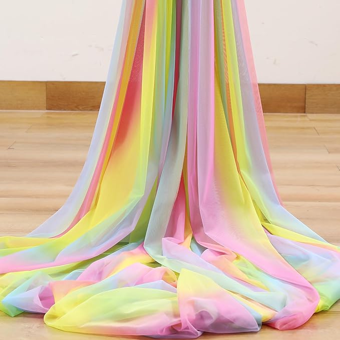 Rainbow Tulle Backdrop Curtain for Birthday Party Decorations 10ft x 10ft Sheer Backdrop Curtains for Unicorn Birthday Baby Shower Girls Photo Shoot Decorations 2 Panels 5ft x 10ft