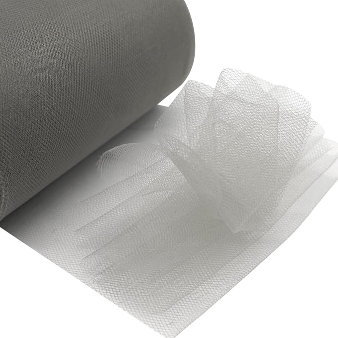 Silver Tulle Fabric Roll 6 Inch X 300 FT (100 Yards) Matte Tulle Ribbon Netting Mesh Spool for DIY Tutu Skirt Wedding Bow Gift Wrapping Baby Shower Christmas Party Halloween Decorations