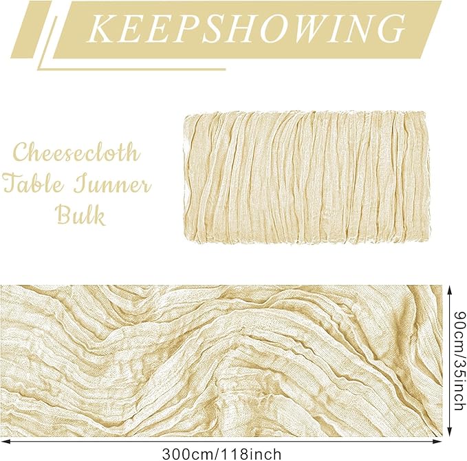 6 Pack Cheesecloth Table Runner 10Ft Christmas Gauze Boho Table Runners for Wedding Decor Bridal Shower Decorations Baby Shower Party(35" x 120")