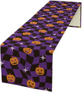 Halloween Table Runner,Purple Checkered Pumpkin Table Runner for Kitchen Dining Table Decoration Home Party Decor 13x90 Inch