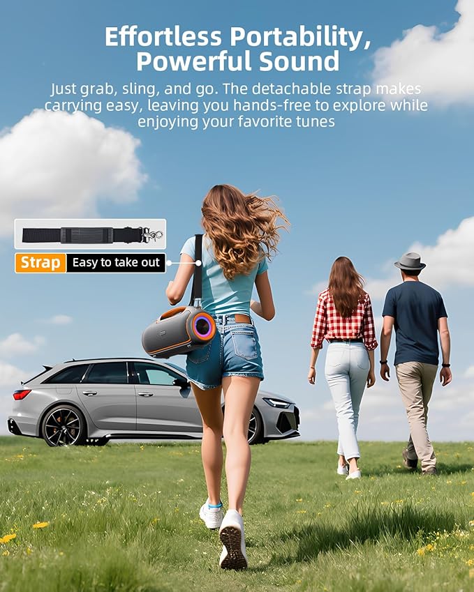 Portable Bluetooth Speakers Wireless Upgrade, 200W Peak Loud Sound/Deep Bass for Party, IP65 Waterproof Outdoor Speaker w/ 2*Subwoofer/2*Tweeter/DSP/Bass Boost/TWS/TF/USB/AUX, 24H Playtime