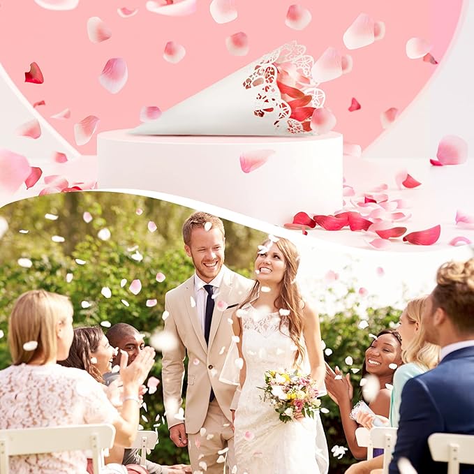 GWHOLE 100 Pcs Wedding Confetti Cones, Heart Paper Petal Cone for Wedding Party, White