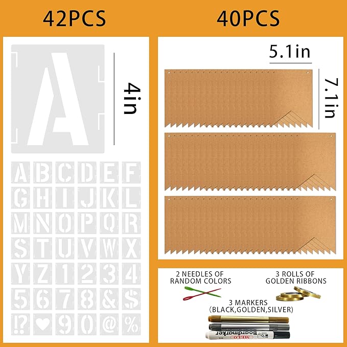 40 PCS Banner Customizable DIY Banners Kit - Blank Flags with Alphabet Templates Markers Ribbon for Personalized Party Decor Birthday Wedding Baby Shower