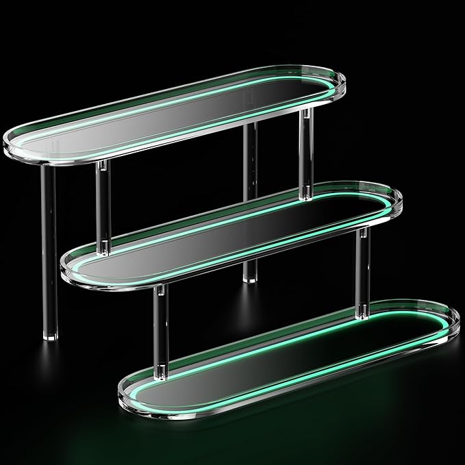 Acrylic Riser Display Shelf for 𝐚𝐦𝐢𝐢𝐛𝐨 Funko-POP Figures, Floating Shelves Display Ledge for Organizer and Decoration, Collectibles Display Stands Showcase, Glowing at night