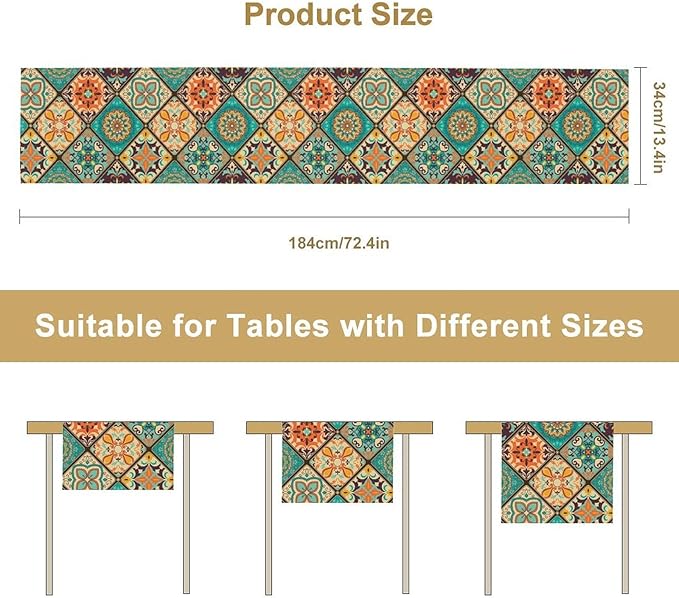 Boho Floral Table Runner,Vintage Bohemian Style Table Runner for Kitchen Dining Table Home Party Decoration 13x72 Inch
