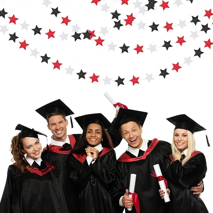 Black White-Red Birthday Party-Decorations Garland - 62FT Twinkle Little Star Graduation Hanging Streamers Banner,Wedding Baby Shower Backdrop, Vampire Classroom Decor Supplies Hugtmr