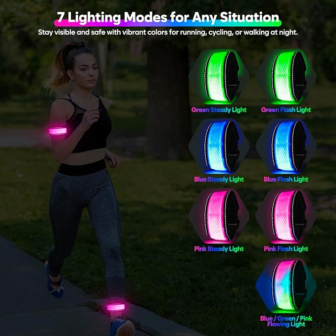 LED Armband for Running Walking Cycling, Multicolor Light Up Armband with Battery Indicator, Rechargeable Running Lights Safety Band for Night Visibility,Adjustable Reflective Gear for Adults & Kids