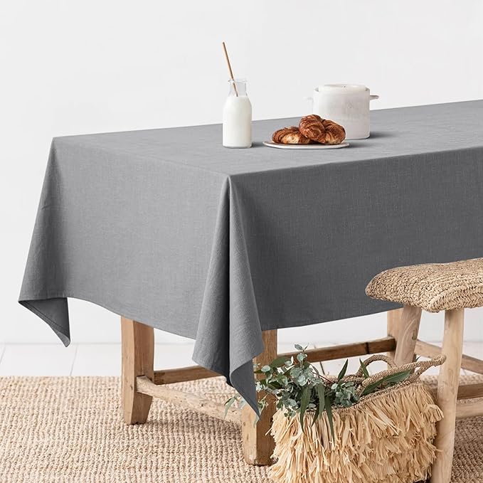 MIULEE Linen Cotton Blend Tablecloth Rectangle, Luxury Waterproof Stain Resistant Durable Farmhouse Oblong Table Cloth for Dining Party Christmas Weddings Birthday, 52 x 70 inch, Light Grey