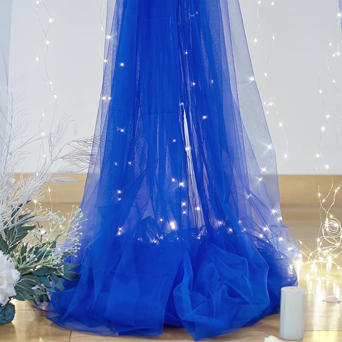 Royal Blue Backdrop Curtains with Lights String for Wedding Parties Sheer Tulle Backdrop Curtain Panels for Bridal Shower Baby Shower Birthday Photo Shoot Background Decorations 2 Panels 10×10ft