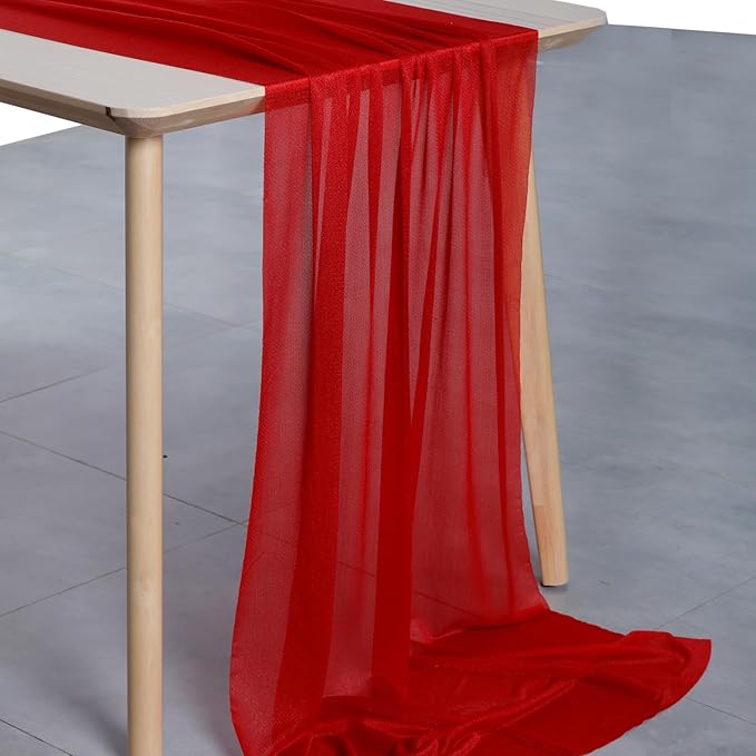 MDS Halloween Chiffon Table Runner - 15 Pack, 29 x 170 Inches, 14ft Each - Sheer Spooky Table Runners for Haunted House Parties, Trick-or-Treat Tables, Witchy Décor, Wedding & Events - Red