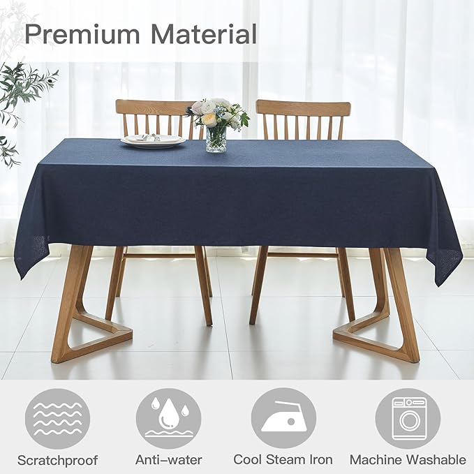 maxmill Linen Texture Tablecloth Water Resistant Antiwrinkle Spillproof Wipeable Washable Soft Fabric Table Cloth for Dining Room, Buffet Banquet Party Holiday, Rectangular 60 x 108 Inch, Navy Blue