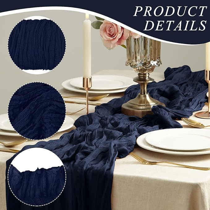 6 Pack Cheesecloth Table Runner 10Ft Christmas Gauze Boho Table Runners for Wedding Decor Bridal Shower Decorations Baby Shower Party(35" x 120")