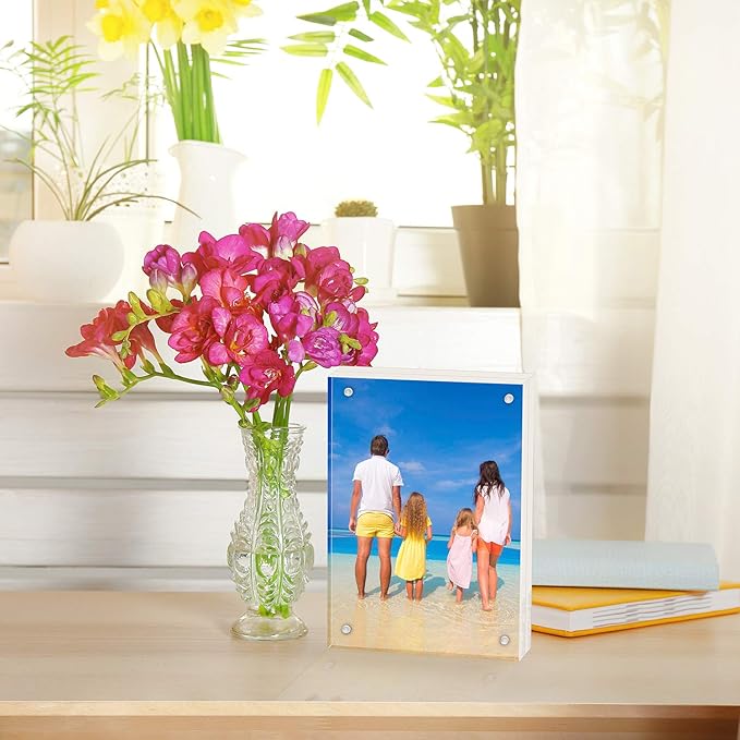 Meetu Acrylic 4x4 Picture Frame Clear Two Sided Desk Photo Frame Magnetic Frame Inner Size 3x3 with Gift Pack for Display Family Pictures Baby Photos Friends Pictures or Pet Dog Picture（2 Pack）