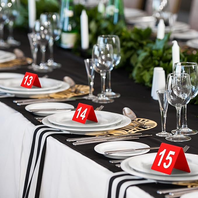 Tuanse Table Numbers 1-25 Acrylic Double Side Numbered Table Tents Plastic Restaurant Wedding Numbers Cards Signs for Party Banquets Wedding Reception(Red, White)