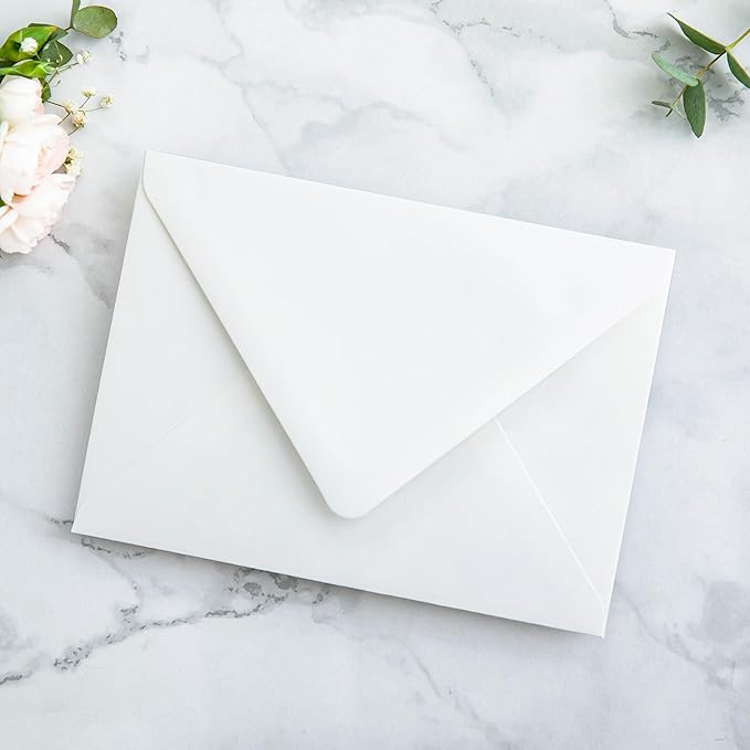 PONATIA 50PCS A7 Euro Flap Ivory Envelope, 5.25 x 7.25'' Flowers Liner Envelopes for Wedding Invitations, Photos, Postcards, Greeting Cards, Christmas Gift Cards, Acrylic Mailing, 5x7 Envelopes