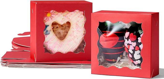 RomanticBaking 3 ¼" x 3 ¼" x 1 ½" 100PCS Chocolate Truffle Boxes for 4，Cookies Boxes Soap Boxes Donut Boxes Macaron Boxes Mini Bakery Boxes with Window Brownie Box