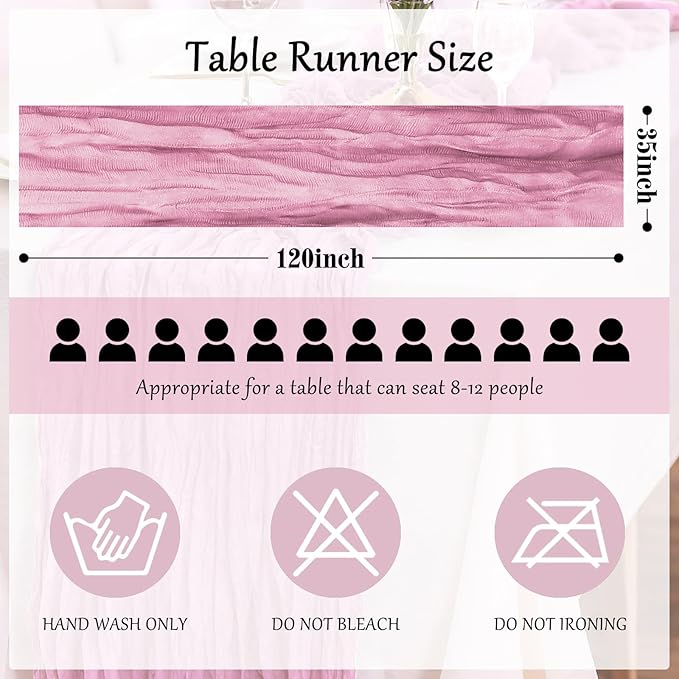 6-Pack Pink Cheesecloth Table Runners – 10FT (35x120 Inch) Boho Rustic Gauze Fabric Cheese Cloth Table Runner for Weddings, Baby Showers, Bridal Shower, Farmhouse & Birthday Party Decor