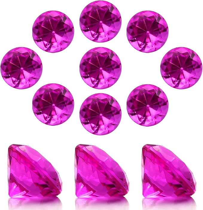 100 PCS Acrylic Diamond Gems, Rose Color Acrylic Diamonds Vase Filler 1 Inch Acrylic Gemstones Fake Gems Plastic Gems for Home Table Scatters Party, Event, Wedding, Arts & Crafts, Birthday Decorations