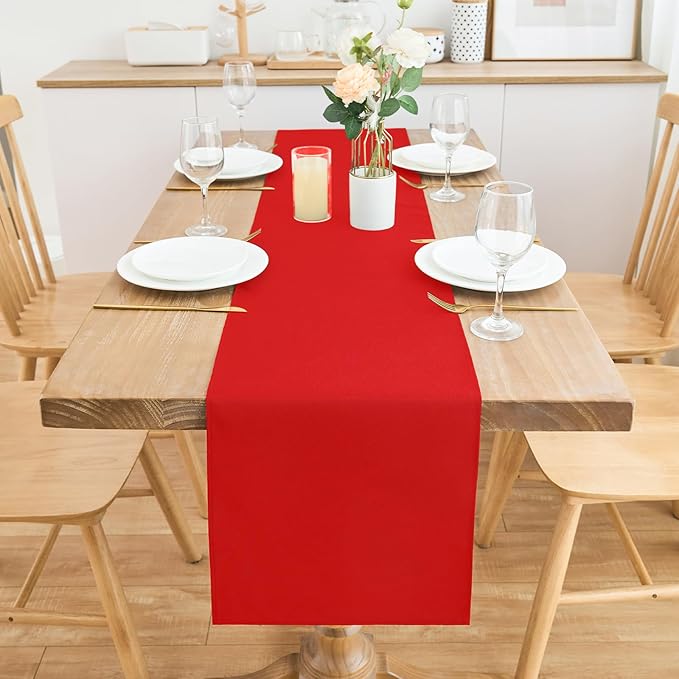 2 Pack Red Table Runner 12 x 60 Inch Solid Color Farmhouse Runners Coffee Table Dresser for Daily Party Home Decoration
