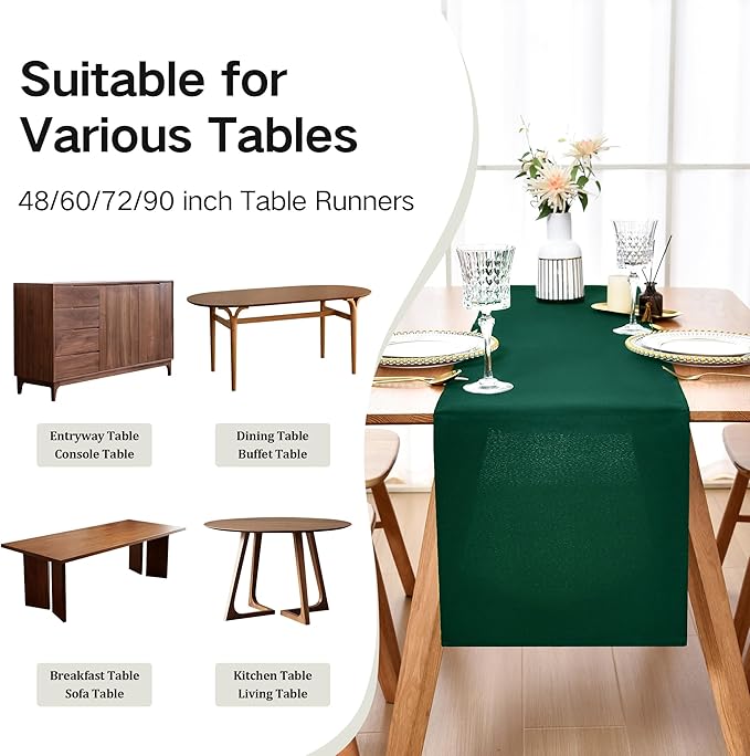 Farmhouse Green Table Runner Dining Table Runners 72 Inches Long Coffee Table Runner for Dresser Living Room Bedroom Holiday Party Banquet 12X72 Inch