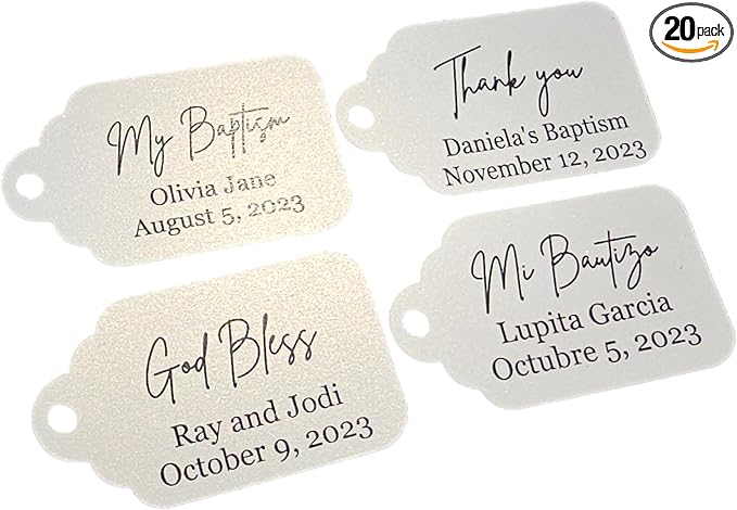 Mi Bautizo Baptism Christening Personalized Thank You Tags 20 pcs - More Colors Available (white shimmer)