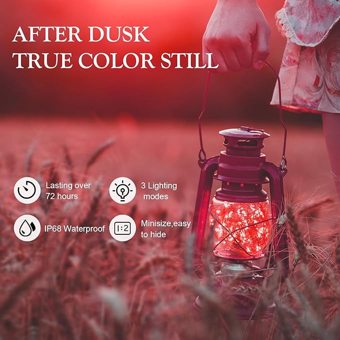 Aogist 12 Pack Fairy Lights 3 Modes 7ft 20 LED Waterproof,Battery Operated Silver Wire Firefly Starry Moon Mini String Lights for Mason Jars Christmas DIY Crafts Wedding Party Bedroom,Red