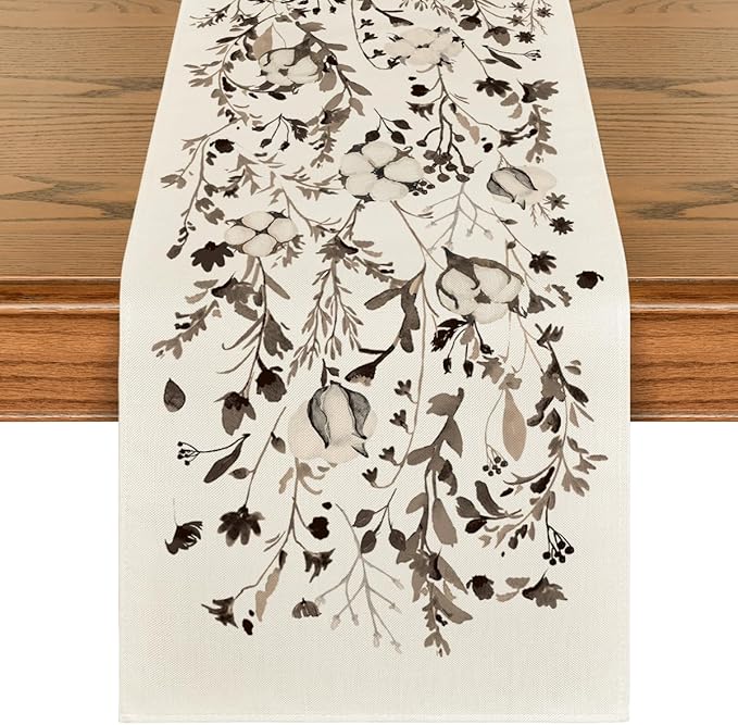 Artoid Mode Leaves and Flowers Cotton 210 GSM Winter Table Runner, Seasonal Christmas Kitchen Dining Table Decoration for Home Party Decor 13x90 Inch
